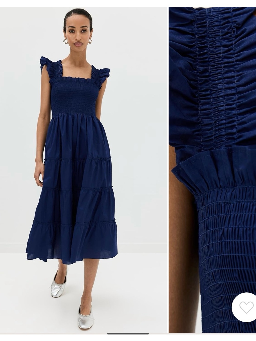 Hill House Women’s Navy Ruffle-Sleeve Smocked Midi Nap Dress (Size XS)